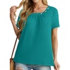 image:imagePrinStory Womens Short Sleeve Tops Summer Fashion Irregular Neck Knitted Tunic Tops Casual Loose Pullover ShirtsBlue Green