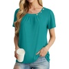 image:imagePrinStory Womens Short Sleeve Tops Summer Fashion Irregular Neck Knitted Tunic Tops Casual Loose Pullover ShirtsBlue Green