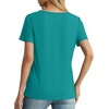 image:imagePrinStory Womens Short Sleeve Tops Summer Fashion Irregular Neck Knitted Tunic Tops Casual Loose Pullover ShirtsBlue Green