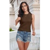 image:imagePrinStory Womens Sleeveless Textured Slim Tops Crewneck Knit Solid Summer Casual Shirts Pullover Tank Tops for WomenBl Coffee