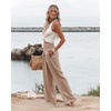 image:imagePrinStory Womens Summer Mix Cotton Linen Palazzo Pants High Waisted Wide Leg Long Lounge Trousers with Pocket