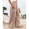image:imagePrinStory Womens Summer Mix Cotton Linen Palazzo Pants High Waisted Wide Leg Long Lounge Trousers with Pocket