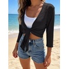 image:imagePrinStory Womens Tie Front Cropped Cardigan Summer 34 Sleeve Bolero Shrug for Sleeveless Dress Beach Cover Up Tops S4XL0 Black