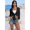 image:imagePrinStory Womens Tie Front Cropped Cardigan Summer 34 Sleeve Bolero Shrug for Sleeveless Dress Beach Cover Up Tops S4XL0 Light Black