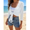 image:imagePrinStory Womens Tie Front Cropped Cardigan Summer 34 Sleeve Bolero Shrug for Sleeveless Dress Beach Cover Up Tops S4XL1 Bleached White