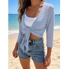 image:imagePrinStory Womens Tie Front Cropped Cardigan Summer 34 Sleeve Bolero Shrug for Sleeveless Dress Beach Cover Up Tops S4XL2 Light Blue