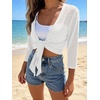 image:imagePrinStory Womens Tie Front Cropped Cardigan Summer 34 Sleeve Bolero Shrug for Sleeveless Dress Beach Cover Up Tops S4XL3 Beige White