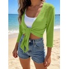image:imagePrinStory Womens Tie Front Cropped Cardigan Summer 34 Sleeve Bolero Shrug for Sleeveless Dress Beach Cover Up Tops S4XLApple Green
