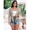 image:imagePrinStory Womens Tie Front Cropped Cardigan Summer 34 Sleeve Bolero Shrug for Sleeveless Dress Beach Cover Up Tops S4XLApricot