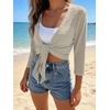 image:imagePrinStory Womens Tie Front Cropped Cardigan Summer 34 Sleeve Bolero Shrug for Sleeveless Dress Beach Cover Up Tops S4XLApricot