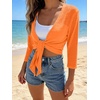 image:imagePrinStory Womens Tie Front Cropped Cardigan Summer 34 Sleeve Bolero Shrug for Sleeveless Dress Beach Cover Up Tops S4XLFluorescent Orange