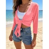image:imagePrinStory Womens Tie Front Cropped Cardigan Summer 34 Sleeve Bolero Shrug for Sleeveless Dress Beach Cover Up Tops S4XLFluorescent Pink