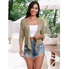 image:imagePrinStory Womens Tie Front Cropped Cardigan Summer 34 Sleeve Bolero Shrug for Sleeveless Dress Beach Cover Up Tops S4XLKhaki