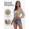 image:imagePrinStory Womens Tie Front Cropped Cardigan Summer 34 Sleeve Bolero Shrug for Sleeveless Dress Beach Cover Up Tops S4XLKhaki