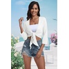 image:imagePrinStory Womens Tie Front Shrug 34 Sleeve Bolero Cardigan Lightweight Summer Casual Short Shawl Top S4XL02 Bleach White