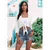 image:imagePrinStory Womens Tie Front Shrug 34 Sleeve Bolero Cardigan Lightweight Summer Casual Short Shawl Top S4XL02 Bleach White