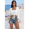 image:imagePrinStory Womens Tie Front Shrug 34 Sleeve Bolero Cardigan Lightweight Summer Casual Short Shawl Top S4XL02 Bleach White