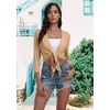 image:imagePrinStory Womens Tie Front Shrug 34 Sleeve Bolero Cardigan Lightweight Summer Casual Short Shawl Top S4XL03 Khaki