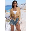 image:imagePrinStory Womens Tie Front Shrug 34 Sleeve Bolero Cardigan Lightweight Summer Casual Short Shawl Top S4XL03 Khaki