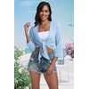 image:imagePrinStory Womens Tie Front Shrug 34 Sleeve Bolero Cardigan Lightweight Summer Casual Short Shawl Top S4XL05 Light Blue