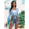 image:imagePrinStory Womens Tie Front Shrug 34 Sleeve Bolero Cardigan Lightweight Summer Casual Short Shawl Top S4XL05 Light Blue