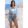 image:imagePrinStory Womens Tie Front Shrug 34 Sleeve Bolero Cardigan Lightweight Summer Casual Short Shawl Top S4XL05 Light Blue