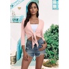 image:imagePrinStory Womens Tie Front Shrug 34 Sleeve Bolero Cardigan Lightweight Summer Casual Short Shawl Top S4XL06 Light Pink