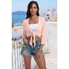image:imagePrinStory Womens Tie Front Shrug 34 Sleeve Bolero Cardigan Lightweight Summer Casual Short Shawl Top S4XL06 Light Pink