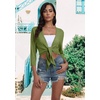 image:imagePrinStory Womens Tie Front Shrug 34 Sleeve Bolero Cardigan Lightweight Summer Casual Short Shawl Top S4XL07 Army Green