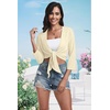 image:imagePrinStory Womens Tie Front Shrug 34 Sleeve Bolero Cardigan Lightweight Summer Casual Short Shawl Top S4XL08 Apricot
