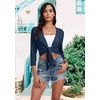 image:imagePrinStory Womens Tie Front Shrug 34 Sleeve Bolero Cardigan Lightweight Summer Casual Short Shawl Top S4XL09 Navy Blue