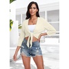 image:imagePrinStory Womens Tie Front Shrug 34 Sleeve Bolero Cardigan Lightweight Summer Casual Short Shawl Top S4XL10 Beige White