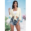 image:imagePrinStory Womens Tie Front Shrug 34 Sleeve Bolero Cardigan Lightweight Summer Casual Short Shawl Top S4XL10 Beige White