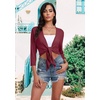 image:imagePrinStory Womens Tie Front Shrug 34 Sleeve Bolero Cardigan Lightweight Summer Casual Short Shawl Top S4XL13 Claret