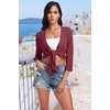 image:imagePrinStory Womens Tie Front Shrug 34 Sleeve Bolero Cardigan Lightweight Summer Casual Short Shawl Top S4XL13 Claret