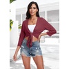image:imagePrinStory Womens Tie Front Shrug 34 Sleeve Bolero Cardigan Lightweight Summer Casual Short Shawl Top S4XL13 Claret