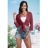 image:imagePrinStory Womens Tie Front Shrug 34 Sleeve Bolero Cardigan Lightweight Summer Casual Short Shawl Top S4XL13 Claret