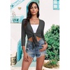 image:imagePrinStory Womens Tie Front Shrug 34 Sleeve Bolero Cardigan Lightweight Summer Casual Short Shawl Top S4XL16 Dark Gray