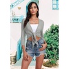 image:imagePrinStory Womens Tie Front Shrug 34 Sleeve Bolero Cardigan Lightweight Summer Casual Short Shawl Top S4XL20 Light Gray