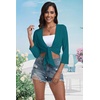 image:imagePrinStory Womens Tie Front Shrug 34 Sleeve Bolero Cardigan Lightweight Summer Casual Short Shawl Top S4XL21 Lake Blue