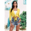 image:imagePrinStory Womens Tie Front Shrug 34 Sleeve Bolero Cardigan Lightweight Summer Casual Short Shawl Top S4XL24 Lemon Yellow