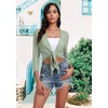 image:imagePrinStory Womens Tie Front Shrug 34 Sleeve Bolero Cardigan Lightweight Summer Casual Short Shawl Top S4XL26 Bean Green