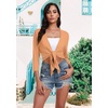 image:imagePrinStory Womens Tie Front Shrug 34 Sleeve Bolero Cardigan Lightweight Summer Casual Short Shawl Top S4XL28 Orange Red