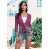 image:imagePrinStory Womens Tie Front Shrug 34 Sleeve Bolero Cardigan Lightweight Summer Casual Short Shawl Top S4XL29 Purple Red