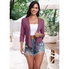 image:imagePrinStory Womens Tie Front Shrug 34 Sleeve Bolero Cardigan Lightweight Summer Casual Short Shawl Top S4XL29 Purple Red