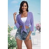 image:imagePrinStory Womens Tie Front Shrug 34 Sleeve Bolero Cardigan Lightweight Summer Casual Short Shawl Top S4XL31 Violet
