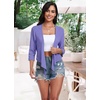 image:imagePrinStory Womens Tie Front Shrug 34 Sleeve Bolero Cardigan Lightweight Summer Casual Short Shawl Top S4XL31 Violet