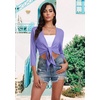 image:imagePrinStory Womens Tie Front Shrug 34 Sleeve Bolero Cardigan Lightweight Summer Casual Short Shawl Top S4XL31 Violet