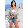 image:imagePrinStory Womens Tie Front Shrug 34 Sleeve Bolero Cardigan Lightweight Summer Casual Short Shawl Top S4XLFp Apricot Palm Leaf