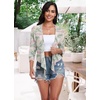 image:imagePrinStory Womens Tie Front Shrug 34 Sleeve Bolero Cardigan Lightweight Summer Casual Short Shawl Top S4XLFp Apricot Palm Leaf